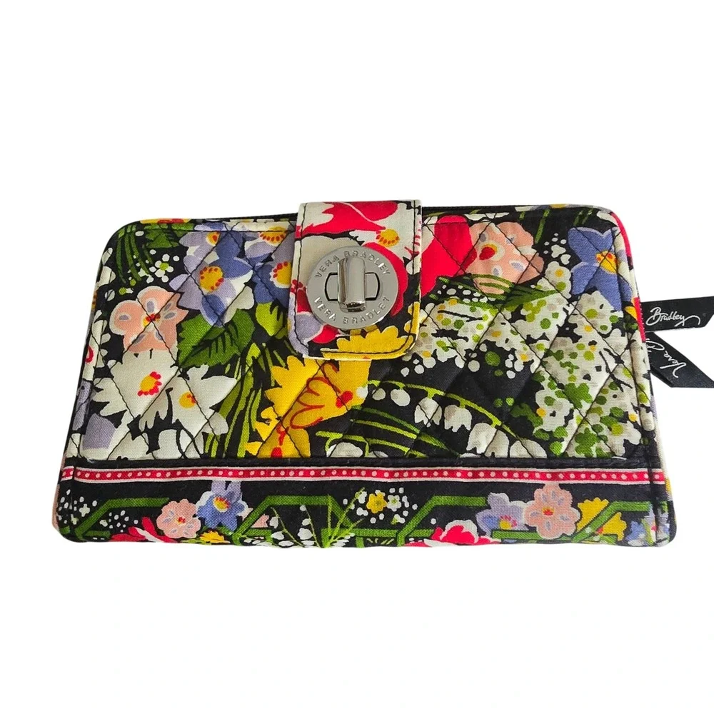 Vera Bradley Floral Nightingale Quilted Cotton Turn Lock Wallet Multi Color